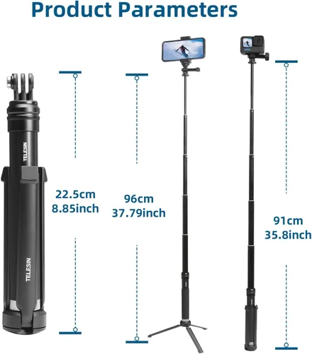 Miniatura 2 de AFAITH Selfie Stick para GoPro Hero 13 12 11 10 9 8 7 6 5 4 Mini Max Session, Insta360, DJI OSMO Cámara de acción, aleación de aluminio GoPro Selfie