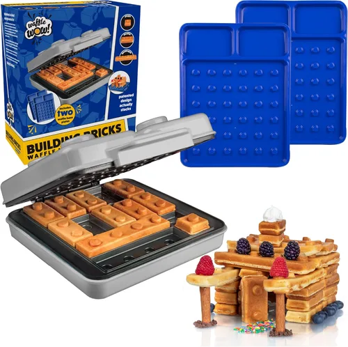 Miniatura 12 de Gofrera eléctrica para bloques de construcción: cocina gofres festivos divertidos y panqueques, haz casas y autos de hombre de jengibre con gofres
