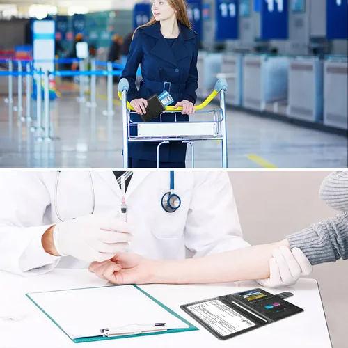 Miniatura 7 de MCmolis Combo de tarjetero para pasaporte y vacunas, funda de cuero con bloqueo RFID, protector organizador de documentos de viaje con ranura