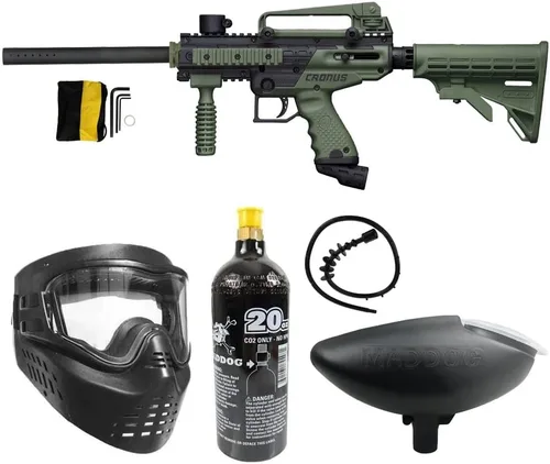 Maddog Tippmann Cronus Tactical Paintball Gun Marker and Bronze Accessory Starter Package | Comes with Marker, Anti-Fog Mask, Hopper, Harness, Pods,
