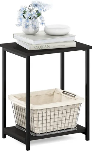 Miniatura 14 de Furinno SIMPLISTIC - Juego de 2 mesas auxiliares, mesa de 2 niveles, mesita de noche, mesita, mesa de luz, fácil montaje, para sala de estar, Roble