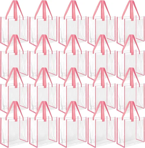 Miniatura 9 de Paterr Paquete de 20 bolsas de plástico transparentes de 10 x 10 x 4 pulgadas, bolsa de regalo aprobada por estadios con asas para mujeres