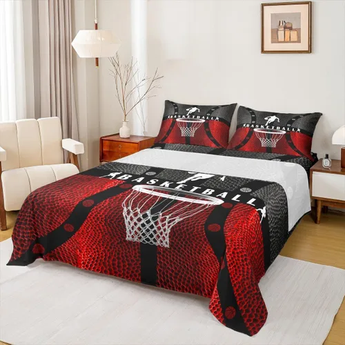 Juego de sábanas de baloncesto para niños, tamaño individual, diseño abstracto geométrico para cancha de baloncesto, decoración de habitación de