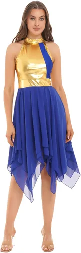 Miniatura 51 de easyforever Vestido de baile sin mangas con bloques de color para mujer, alabanza litúrgica, ropa de baile lírico, vestido de bata de adoración