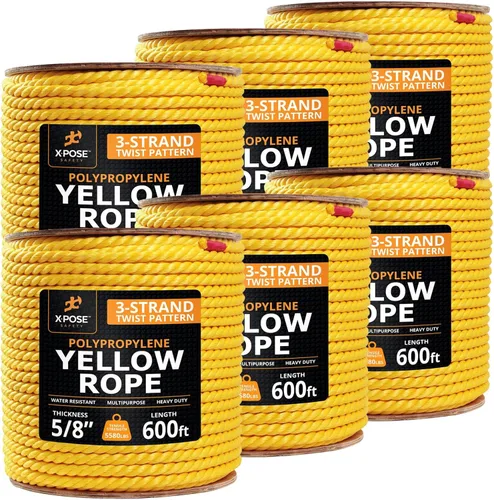 Miniatura 77 de Cuerda de polipropileno trenzado amarilla, 1/2 pulgada de grosor x 50 pies de largo, cuerdas de polietileno resistentes para uso en exteriores