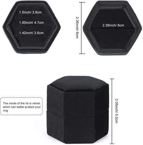 Miniatura 11 de WantGor Caja de joyería de terciopelo para anillos, caja de regalo con 3 ranuras, caja de regalo para anillos hexagonales vintage, para ceremonia