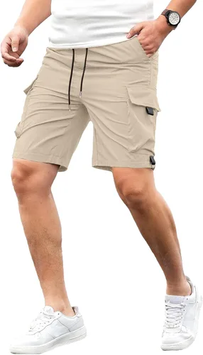 JMIERR Pantalones cortos tipo cargo de sarga para hombre, estilo casual, con cordón, elásticos, clásicos, con 4 bolsillos, 7 pulgadas de entrepierna