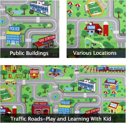 Miniatura 6 de Capslpad Alfombra Educativa para Niños Alfombra de Juego 5.2'x3.3' Alfombra de Carretera de Tráfico para Juegos de Coches para Niños Alfombra Grande