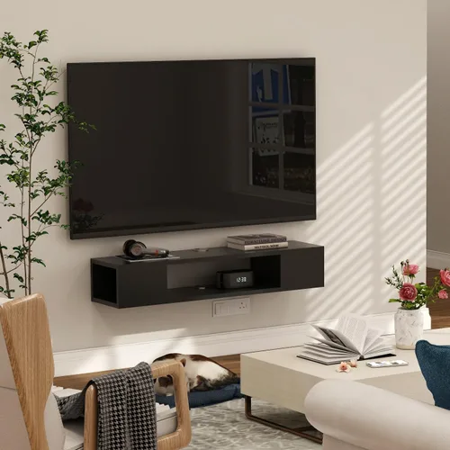 Miniatura 9 de GHC Soporte de TV flotante, centro de entretenimiento montado en la pared y estante de gabinete, consola de TV con almacenamiento, consola