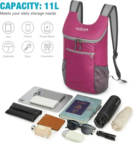 Miniatura 7 de G4Free, mochila pequeña y plegable, liviana y casual, para ir de camping o para exteriores, para adultos y niños (11 L)