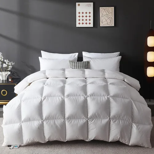 Miniatura 12 de L LOVSOUL Edredón de fibra de plumón de ganso tamaño Queen, 100% algodón orgánico, 1200 TC, 750 + potencia de relleno, colección de hotel, edredones
