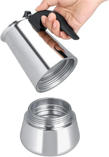 Miniatura 10 de Cafetera de café expreso, cafetera portátil de acero inoxidable, cafetera expreso, clásica para el hogar, la oficina (3.3 fl oz)