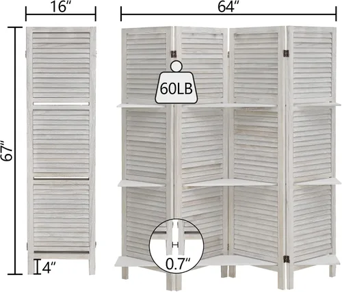 Miniatura 2 de ACEHOME Divisor de habitación con estantes, 4 paneles divisores de habitación y pantallas de privacidad plegables, pantallas plegables de 6 pies