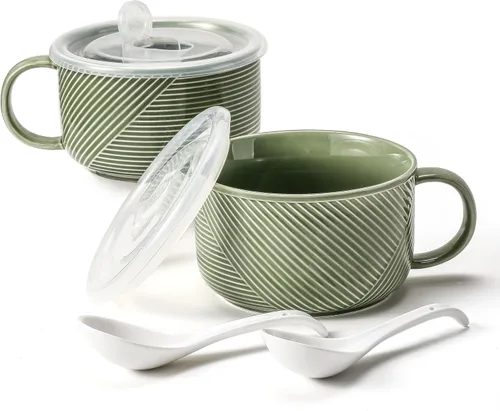 Miniatura 10 de Tazón de sopa de gran tamaño con asa: taza de sopa de cerámica de 38 onzas con tapa, apto para microondas, contenedor de almacenamiento de alimentos