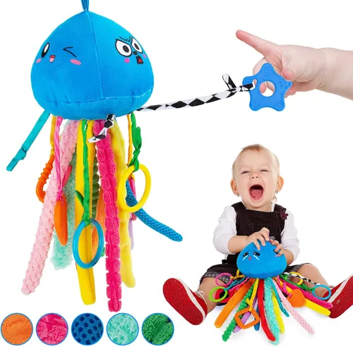 teytoy Juguete sensorial, juguetes de textura para bebés con sonajero, juguetes sensoriales para autismo, forma de medusa, juguetes sensoriales