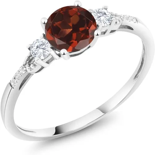 Miniatura 116 de Gem Stone King Anillo de compromiso de 3 piedras preciosas redondas de oro blanco de 10 quilates con piedra natal de 0.236 in con piedra natal