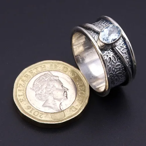 Miniatura 6 de Goyal Exports SRG328A - Anillo giratorio de plata de ley 925 con topacio azul