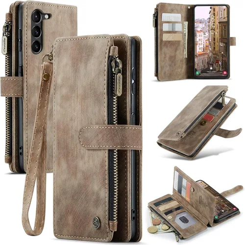 Miniatura 13 de UEEBAI Funda tipo cartera para Samsung Galaxy S23 5G, hecha a mano de piel sintética de alta calidad, ranuras para tarjetas, cierre magnético