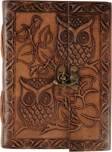 Miniatura 3 de Diario de búho, diario de cuero en relieve de búho, diario de cuero para hombres, diario de cuero para mujeres, diario de papel hecho a mano de 240