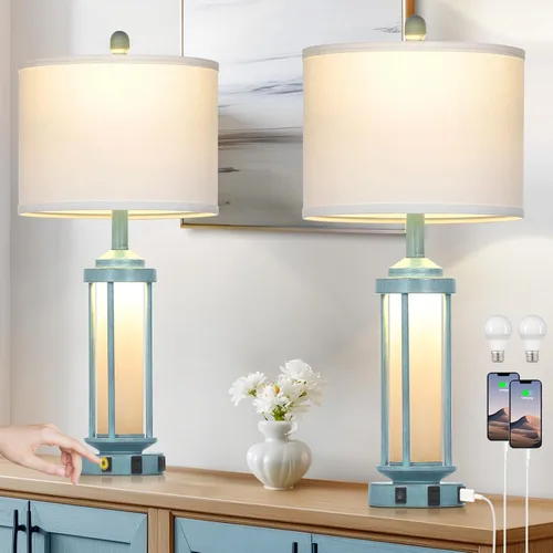Miniatura 12 de Lámparas de mesa modernas, lámpara de noche industrial regulable de 3 vías con puertos USB A+C y salida de CA, control táctil, lámpara de mesita