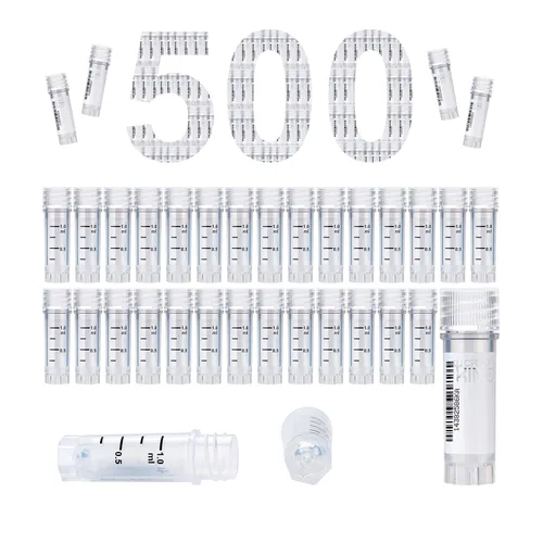 Miniatura 60 de Cryoviales de 0.0 fl oz, 25Pcs Cryotubes con código de barras lateral, frascos de esterilización con rosca externa, tubos de muestra con tapas Azul