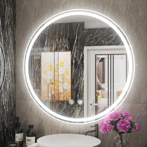 Miniatura 19 de Espejo LED para baño de 24 pulgadas, 3 temperaturas de color (3000K/4500K/6000K), retroiluminación regulable, antivaho, vidrio HD de 5MM, CRI 90+