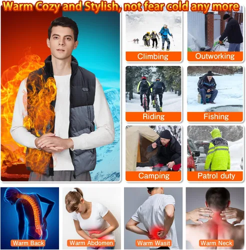Miniatura 5 de PANGTIKU Chaleco térmico para hombres y mujeres, 17 zonas de calefacción, chaleco eléctrico USB, chaqueta térmica para invierno (batería no incluida)