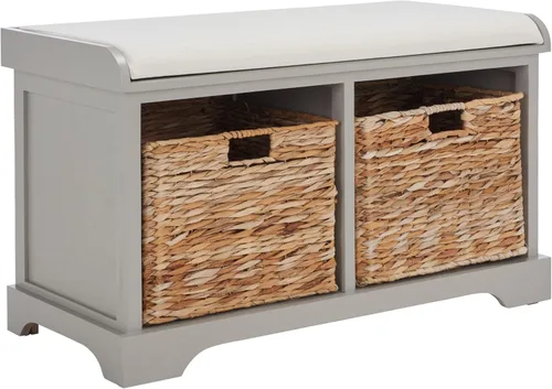 Miniatura 9 de SAFAVIEH Home Collection Freddy Marrón/ Cesta de mimbre, banco de almacenamiento con 2 cajones y cojín, completamente ensamblado