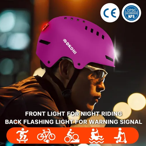 Miniatura 4 de DKONI Casco de bicicleta con luces LED, casco de bicicleta para viajeros, casco de ciclismo recargable por USB, casco de luz LED frontal y trasera
