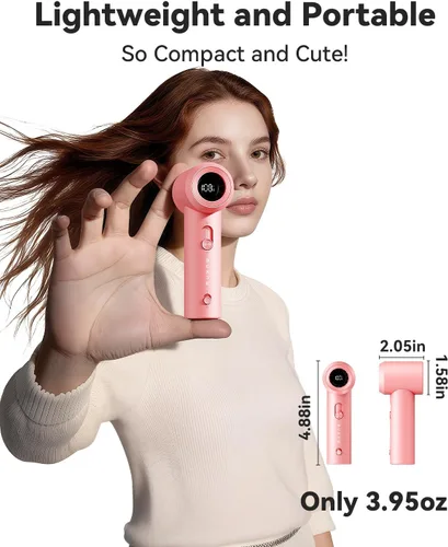 Miniatura 2 de MUXNW Ventilador portátil de mano: Mini ventilador turbo ajustable de velocidad (1-100), recargable de 1800 mAh, pantalla LED, para viajes, Rosa