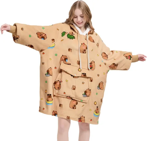 Miniatura 18 de Qeils Manta con Capucha Portátil para Mujeres, Cómoda Sudadera Sherpa como Regalo de Cumpleaños y Navidad, Chaqueta de Gran Tamaño con Capucha