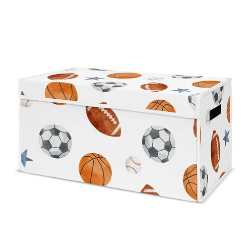 Miniatura 13 de Sweet Jojo Designs Caja de almacenamiento de juguetes de tela roja y blanca para niños, para niños, para colección de parches de béisbol
