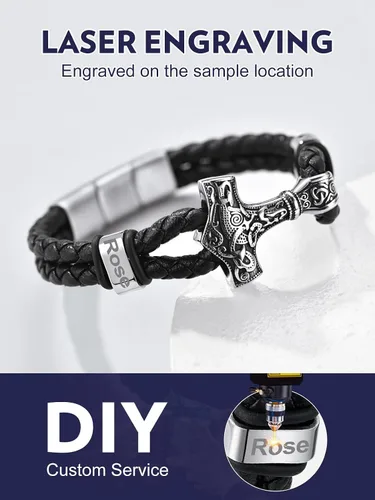 Miniatura 6 de Bandmax Pulsera trenzada de cuero negro para hombre con colgante gótico punk, pulsera de cuero con hebilla de acero inoxidable, paquete de regalo