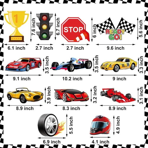 Miniatura 3 de Kit de 26 piezas de decoración de fiesta de coches de carreras, pancarta de bienvenida para fanáticos de las carreras y serpentinas de techo