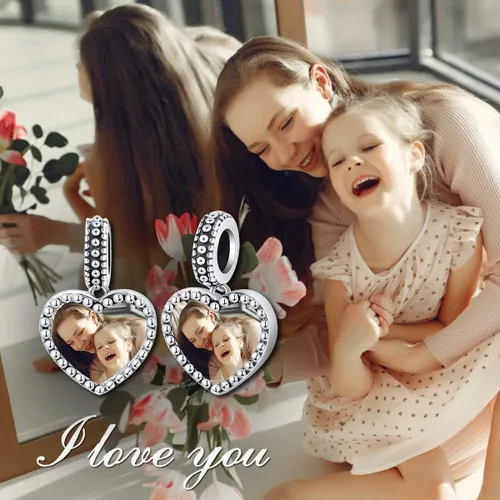 Miniatura 5 de LONAGO Dije de foto personalizado para pulsera, dije de imagen personalizado para 2 fotos, regalo de plata de ley para mujeres y niñas, Plata