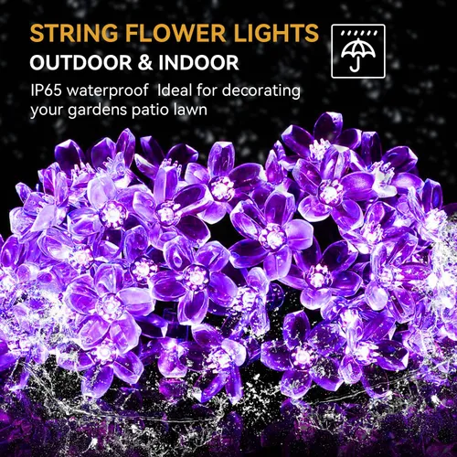 Miniatura 2 de ITICdecor - Tira de luces solares para exteriores con flores, impermeables, 50 luces LED, decoraciones de luces de hadas para árbol de Navidad