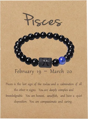 LAKIYOYO Pulsera ajustable del zodiaco para hombres y mujeres, pulsera ajustable de piedra de ónix negro natural de 0.315 in y 0.394 in, signo de