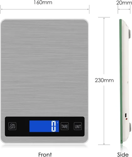 Miniatura 5 de Báscula digital de cocina recargable de 22 libras / 22.0 lbs con división de 0.04 onzas/0.04 oz, sensor táctil, pantalla LCD retroiluminada, báscula