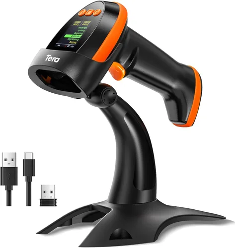 Miniatura 8 de Tera Escáner de Código de Barras Inalámbrico con Pantalla: Versión Pro 1D 2D QR con Teclado de Configuración, Cuna de Carga, Funciona con Bluetooth