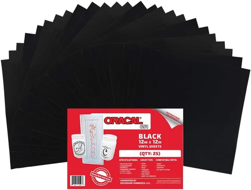 Oracal 651 - Vinilo adhesivo negro para Cricut, Silhouette, Cameo, cortadores de manualidades, impresoras y calcomanías, hojas de 12 x 12 pulgadas,