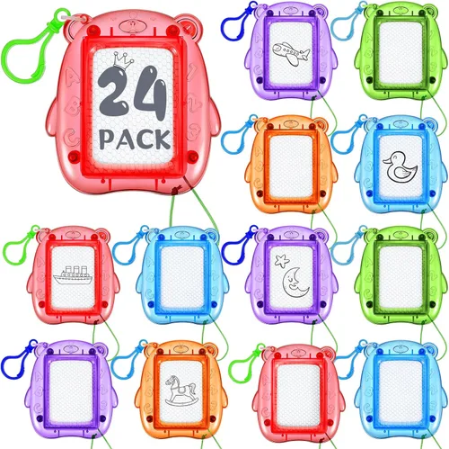 Outus 24 Piezas Mini Tableros Magnéticos de Dibujo, Tablero de Garabato para Niños, Llavero con Clip para Mochila, Tablero de Dibujo Borrable,