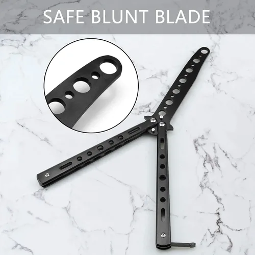 Miniatura 4 de Little World Cuchillo de mariposa - 1 paquete de cuchillo de mariposa herramienta de práctica de acero de metal - Peine para practicar trucos