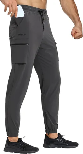 BROKIG Pantalones deportivos ligeros para hombre, con bolsillos con cremallera, ajustados, atléticos, senderismo, gimnasio, atletismo, pantalones