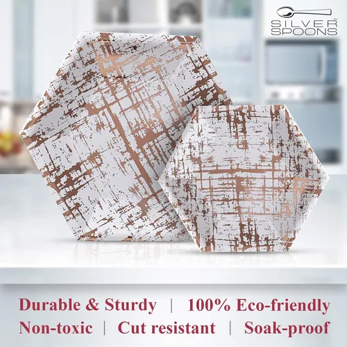 Miniatura 4 de Elegante vajilla desechable - Colección Ártico, platos llanos hexagonales, oro rosa