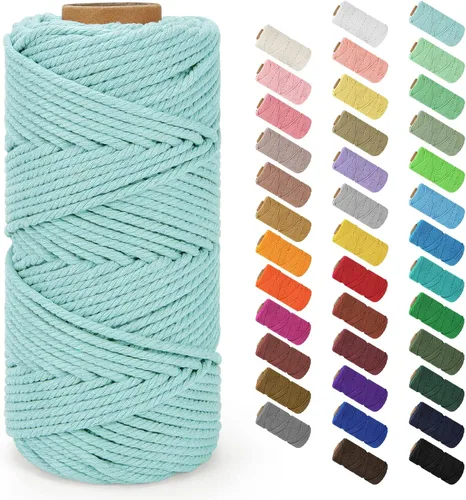 Miniatura 125 de Cordón de macramé de 0.079 in x 380 yardas (1140 pies), cuerda de algodón natural para colgar en la pared, ganchos de plantas, manualidades, Beige