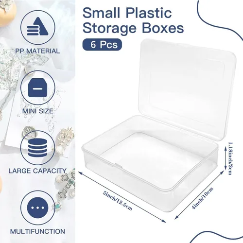 Miniatura 2 de Goiio 6 piezas mini contenedores de almacenamiento de plástico con tapa, caja rectangular transparente de 5 x 4 x 1.3 pulgadas para recolectar