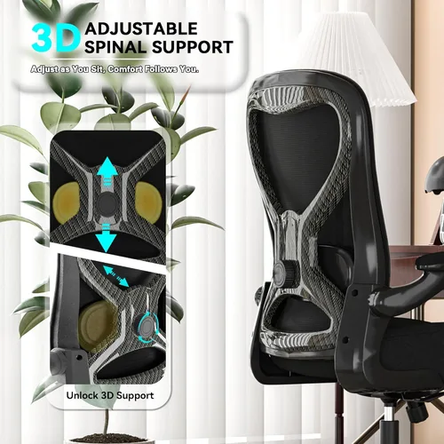 Miniatura 3 de Office Desk Chair with Ergonomic Lumbar Support, Extra-Thick Seat Cushion, Flip-up Arms, Breathable Mesh Back, Computer Task Chair for Home Office