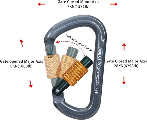 Miniatura 5 de SOB Clips de mosquetón de escalada con bloqueo automático, conector de mosquetón asimétrico de alta resistencia utilizado para rappel