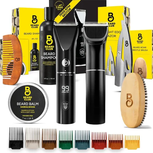 Miniatura 10 de The Beard Club Recortadora de barba para hombres – Cortadora eléctrica inalámbrica recargable de barba y pelo – Alta potencia 7000 RPM – 8 guías