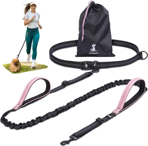 Miniatura 30 de SparklyPets Double Bungee Waist 2 Dog Leash with Back Brace – Dual Dog Leash for Medium/Large Breeds – Running Belt Fanny Pack with Phone, Waste